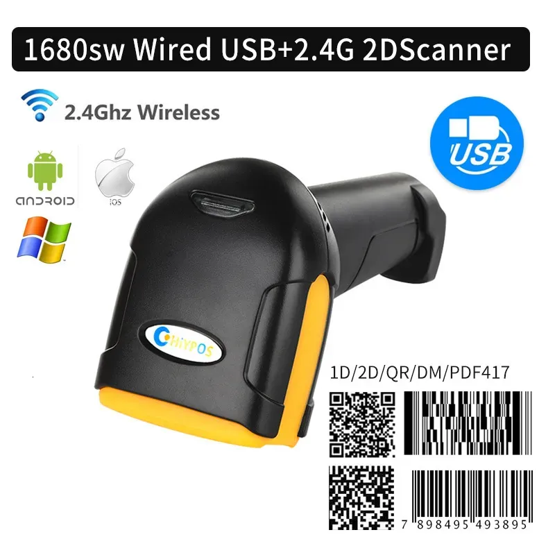 Scanners 1D2D Supermarket Handhel Barcode Bar Code Scanner Reader QR PDF417 Bluetooth 24G Wireless Wired USB Platform 230808