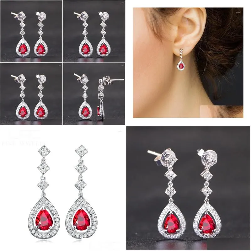 Stud Earrings YangFx Silver Color European And American Fashion Style Water Droplet Red Corundum Gem Colorful Treasure Female Jewelry