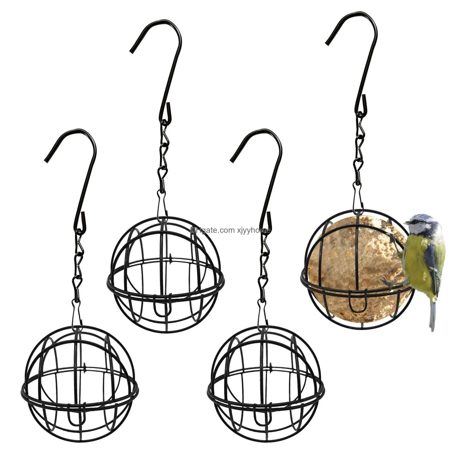 Other Bird Supplies Feeding 4Pcs Wildlife Finch Home Garden Fat Ball Black Iron Rustproof For Outdoor Hanging Sparrow Feeder With 4 Dr Dh6Xu