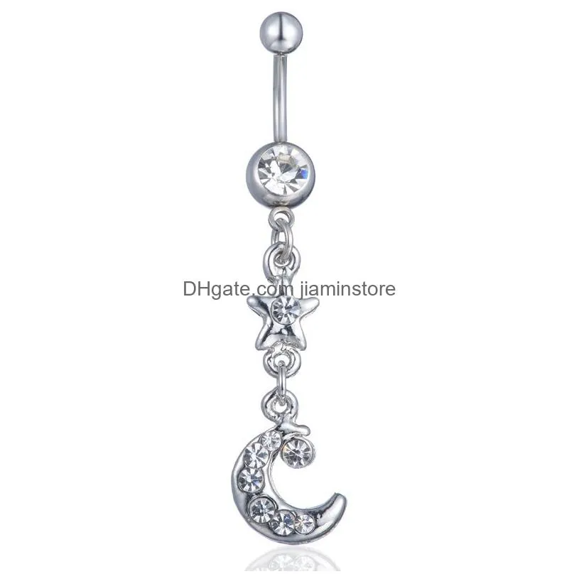 YYJFF D0076 Star and Moon Belly Button Navel Rings Body Piercing Jewelry Dangle Accessories Fashion Charm
