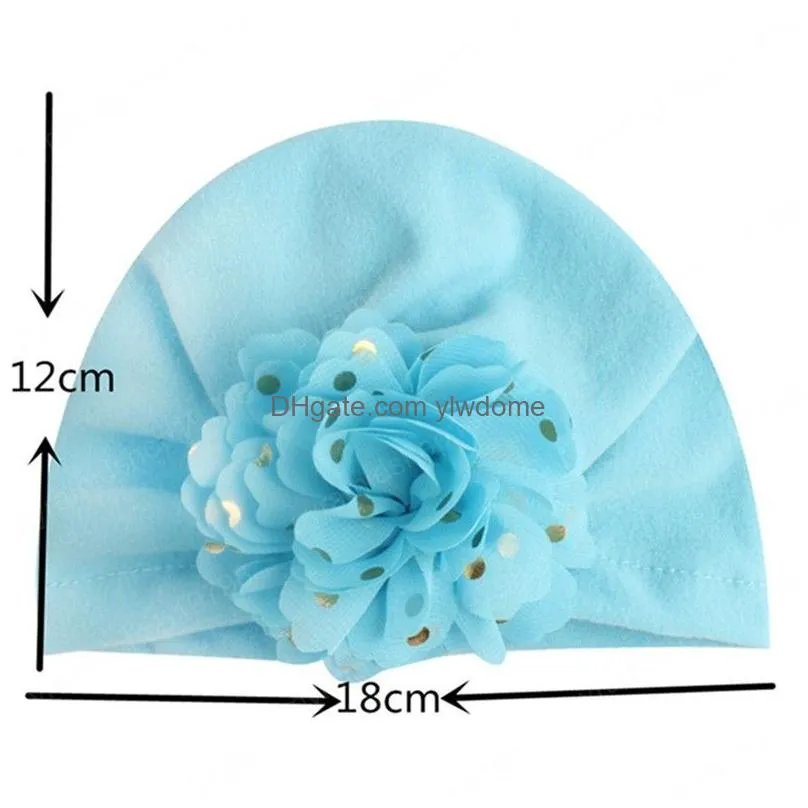 Caps & Hats High Quality Cotton Blends Baby Girls Infant Flower With Golden Dots Kids Floral Headwear Holiday Decoration 10 Colors Dro Dhhqy