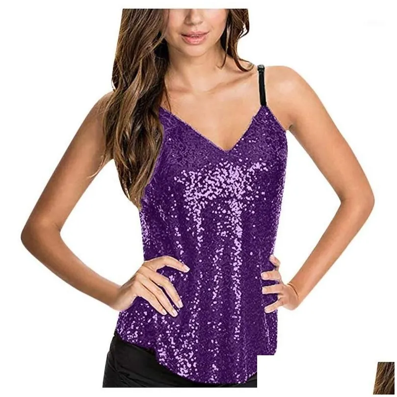 Women Sleeveless Sexy Blouse Sequined Strappy V Neck Camis Tank Top Crop Shirt Solid V-neck Chiffon Blouses Female Shirts#LR31