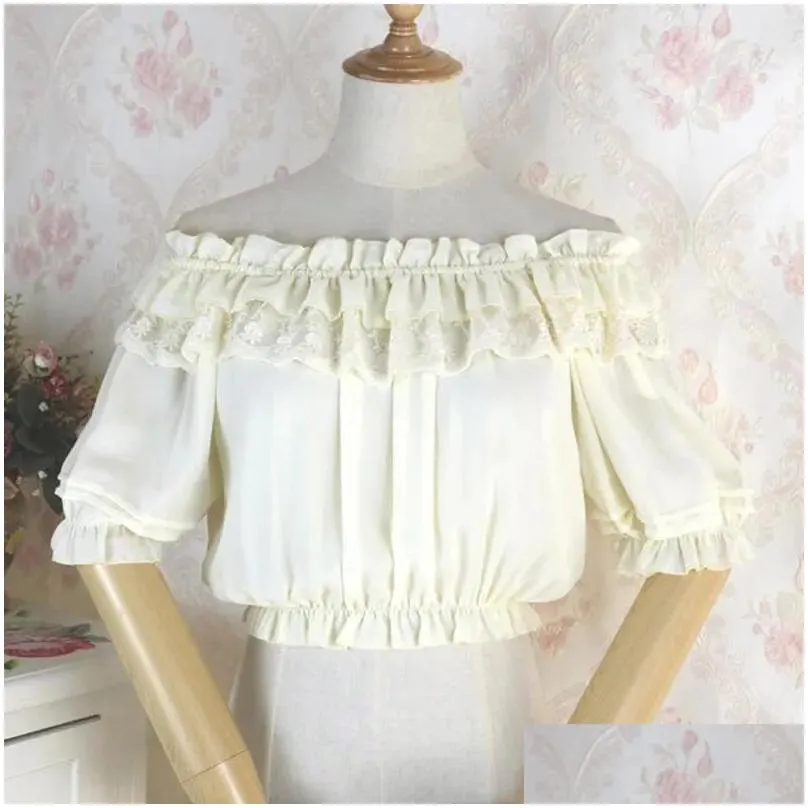 Women`s Blouses & Shirts Women Retro Renaissance Top Sexy Off The Shoulder Short Sleeve Lace Victorian Vintage Steampunk Blouse Lolita