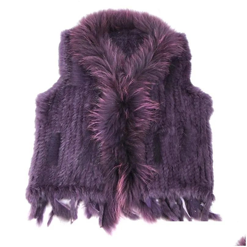 Women`S Fur & Faux Womens High Quality Retail/Wholesale Raccoon Dog Collar Trim Women Knitted Natural Rabbit Vest Gilet/Waistcoat Drop Dhgnw