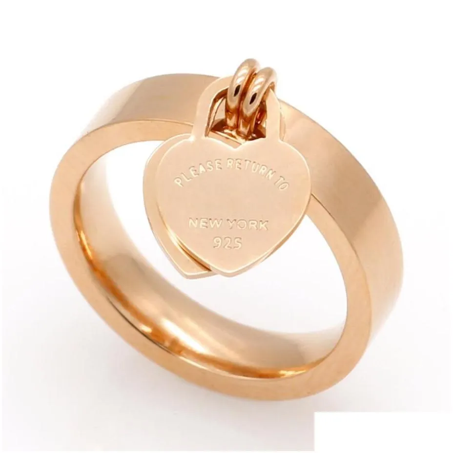 Fashion Jewelry 316L Titanium Gold-plated Heart-shaped Rings T letter letters Double Heart Ring Female Ring For Woman