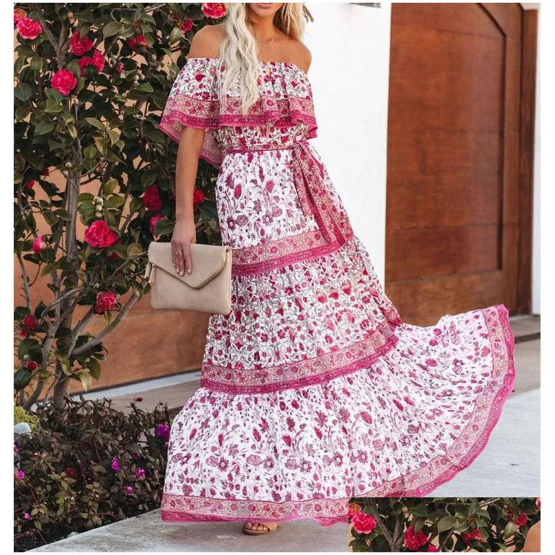 Basic & Casual Dresses Summer Print Vintage Long For Women Y Offshoder Ruffle Fashion Boho Party Maxi Dress Ladies Beach Sundress 220 Dhqkr