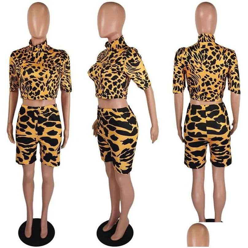 Cheetah Leopard Two Piece Short Set For Women Sport Suit Summer Clothes Crop Top And Biker Shorts Outfits Matching Sets Clubwear Women`s