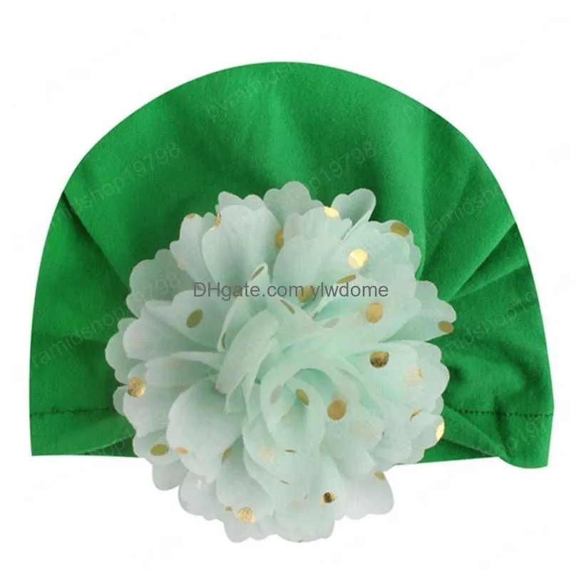 Caps & Hats High Quality Cotton Blends Baby Girls Infant Flower With Golden Dots Kids Floral Headwear Holiday Decoration 10 Colors Dro Dhhqy