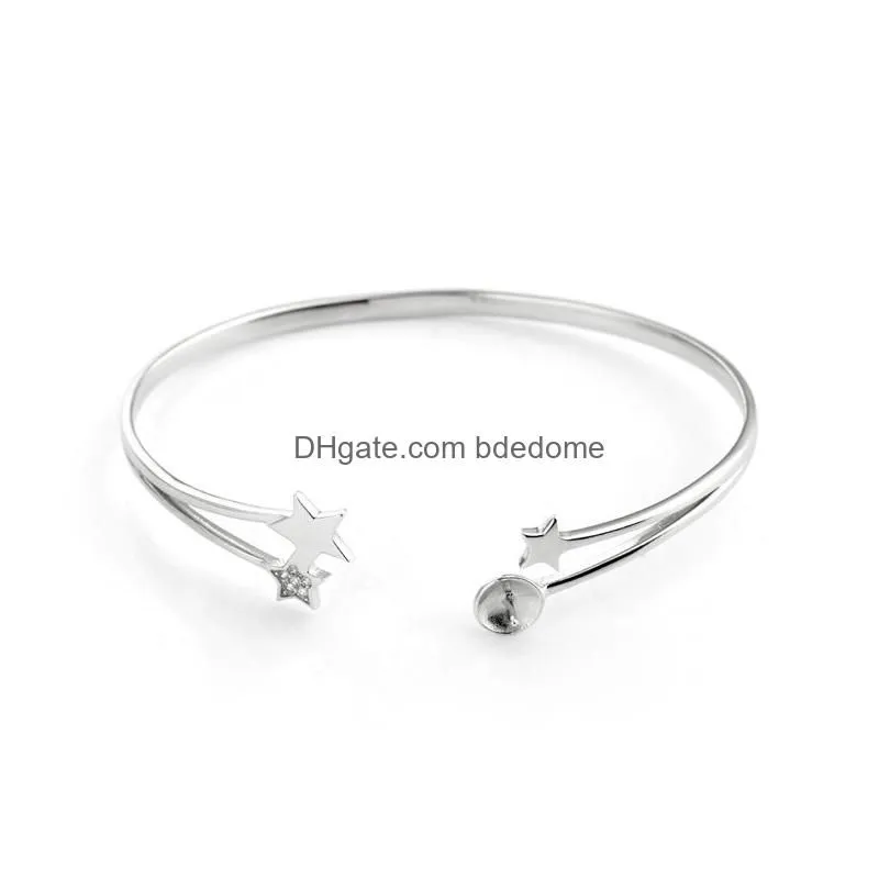 Jewelry Settings Star Bracelet Pearl Semi Mount 925 Sterling Sier Blank Open Bangle 3 Pieces Drop Delivery Dhokw