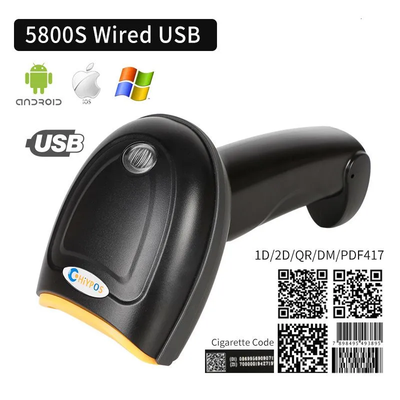 Scanners 1D2D Supermarket Handhel Barcode Bar Code Scanner Reader QR PDF417 Bluetooth 24G Wireless Wired USB Platform 230808