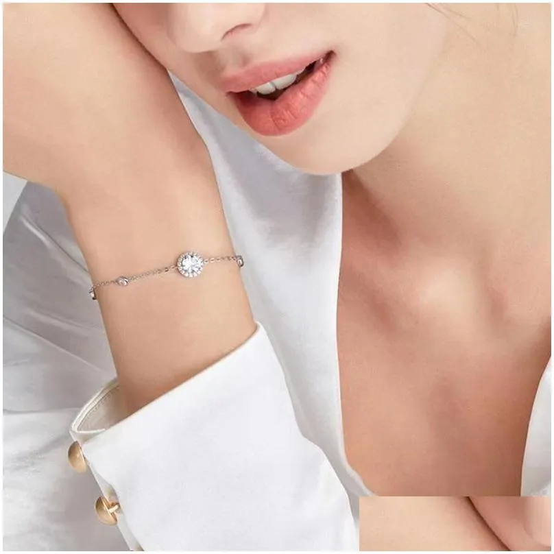 Link Bracelets 2023 Zircon Round Charm Bracelet &Bangle For Women Girls Classic Elegant Wedding Fashion Jewelry Sl366