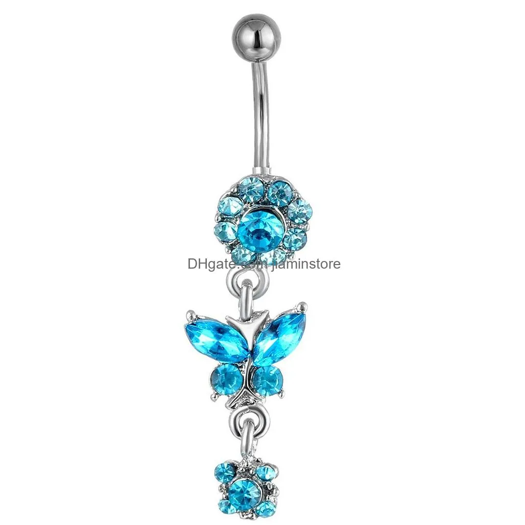 YYJFF D0491 (4 colors ) Aqua.Color bowknot style Belly Button ring Navel Rings Body Piercing Jewelry Dangle Accessories Fashion Charm