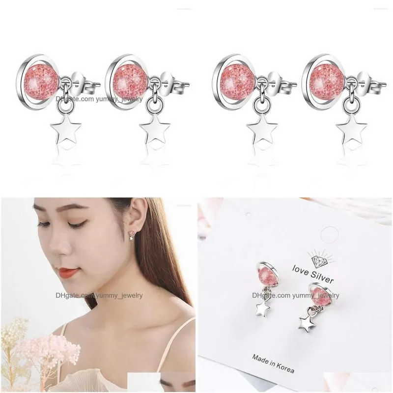 Stud Stud Earrings Sole Memory Creative Stberry Crystal Stars Sweet Cute  Sier Color Fashion Female Sea588 Drop Delivery Jewelry