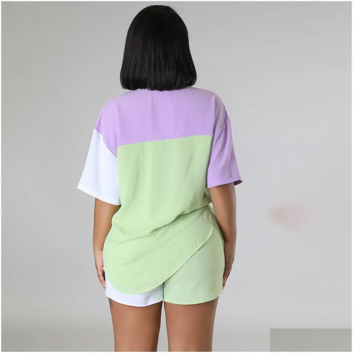 Women`S Two Piece Pants Womens Shirt Set Casual Color Band Letter B Loose Short Sleeve Shorts 230505 Drop Delivery Apparel Clothing S Dh1Ek