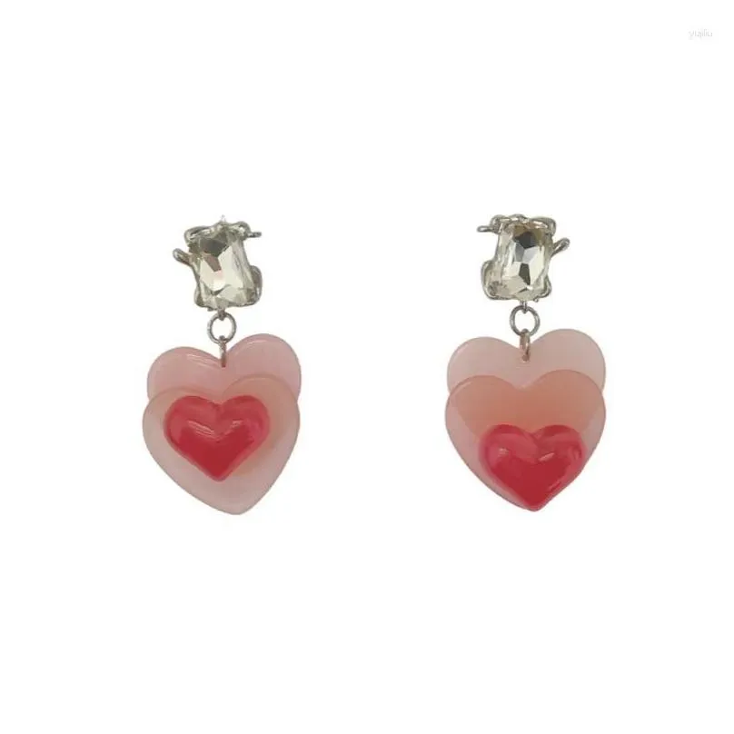 Dangle Earrings 2023 Fashion Y2k Korean Love Heart Pink Flowers For Women Teenager Cute Sweet Ear Studs Party Wedding Gift Jewelry