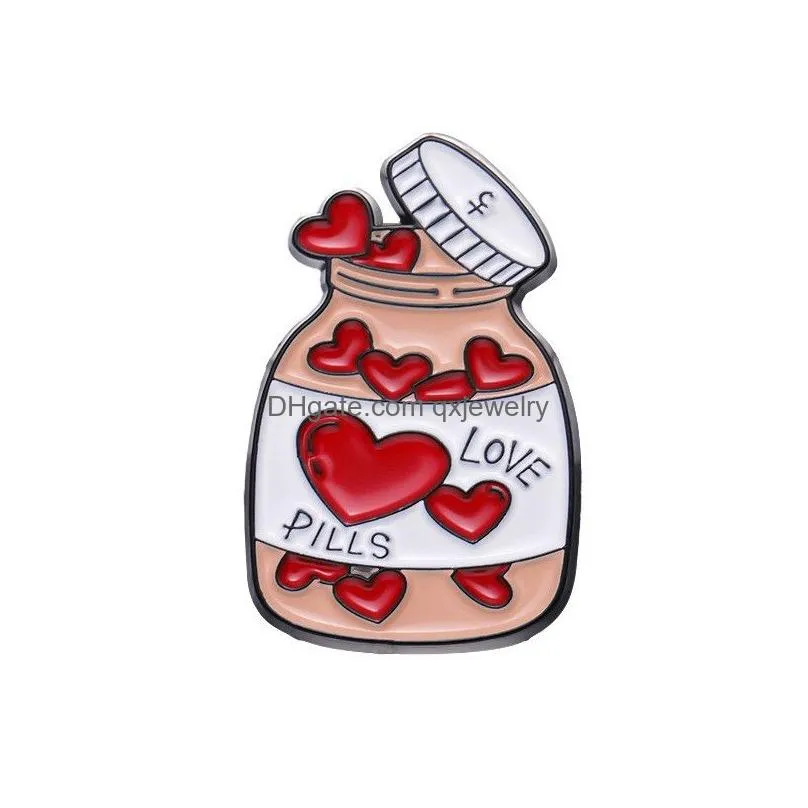 Pins, Brooches Pins And Clips For Dress Shirt Collar Cute Funny Bottle Pill Love Heart Star Men Women Fashion Enamel Metal Jewelry Bi Dh6Tf