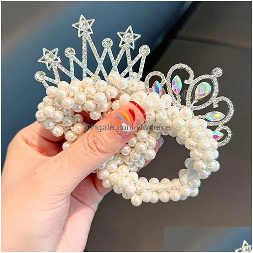 Hair Accessories Pearl Head Rope Childrens Crown Headdress Princess Ring Rubber Band Flower Ponytail Scrunchies Accessory Drop Deliver Dhnvz