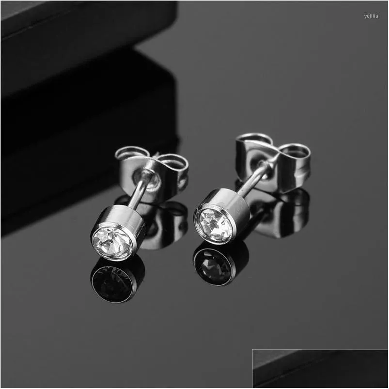 Stud Earrings 1 Pair Stainless Steel Crystal For Women Girls Silver Color Anti-allergic Piercing Ear Studs Rhinestone Jewelry