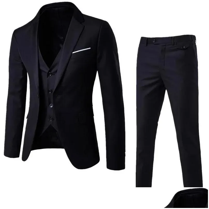 Men`S Suits & Blazers Fashion 2 Pack Slim Fit Black Wine Linen Men Suit Wedding Party Smoking Tuxedo Mens Casual Work Wear Drop Sh190 Dhqix