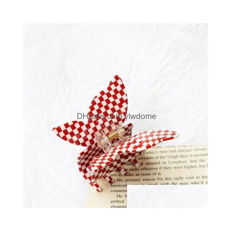 Hair Accessories Mutiple Color Vintage Pvc Checkerboard Claws Butterfly Elegant Women Plaid Barrette Drop Delivery Baby, Kids Maternit Dhwbf