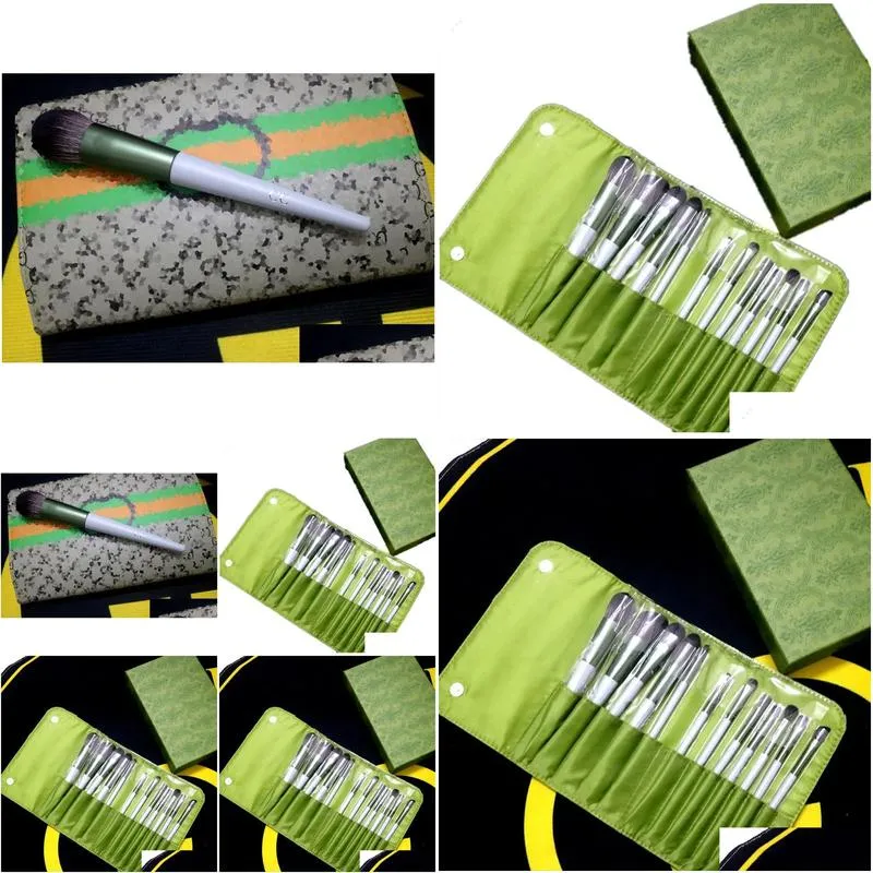 Other Health & Beauty Items Designer Grey Makeup Brush Classic Letter Logo Soft Tool 12 Pieces With Storage Bag Green Gift Box Girls V Dhk59