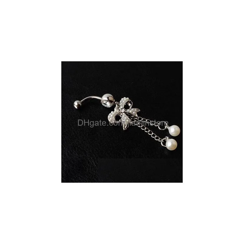 YYJFF D0564 ( 2 colors ) The bowknot with pearl style Belly Button Navel Rings piercing body jewelry mix colors