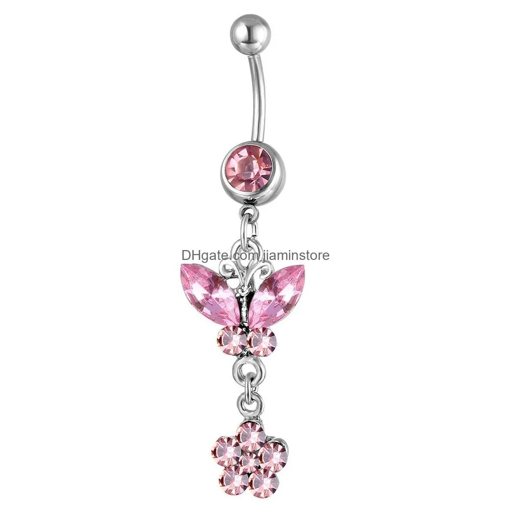 YYJFF D0116 Bowknot Style Belly Navel Button Ring 4 Colors 14 Ga 10 mm Length 20 Pcs Fashion Piercing Body Jewelry