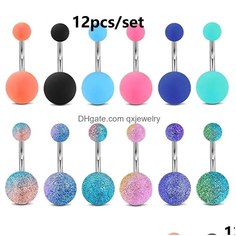 Navel & Bell Button Rings 1Set Piercing For Women Ball Pearl Colorf Surgical Steel Summer Beach Fashion Body Jewelry Drop Delivery Dhzkc