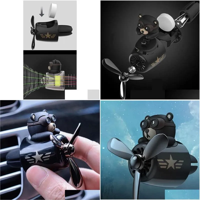 Car Air Freshener Aromatherapy Pilot Rotating Propeller Air Outlet Fragrance Flavor Bear Pilot Car Accessories 240322