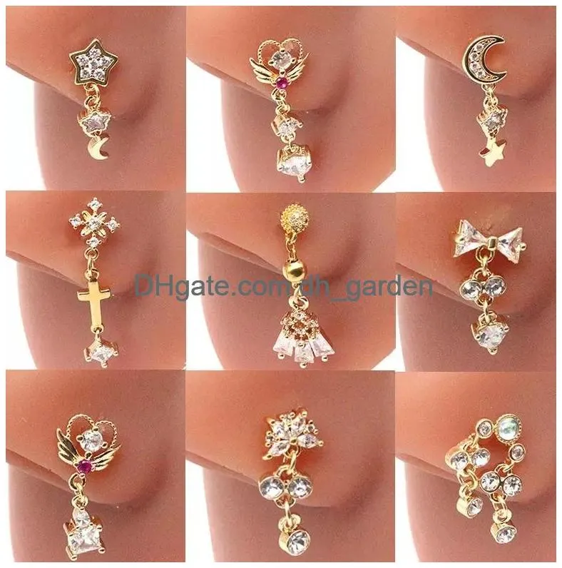 Beaded Color Mixing Fashion Body Piercing Jewelry Y Zircon Gold Eyebrow Bar Lip Nose Barbell Ring Navel Earring Gift Drop D Dhgarden Dhipm