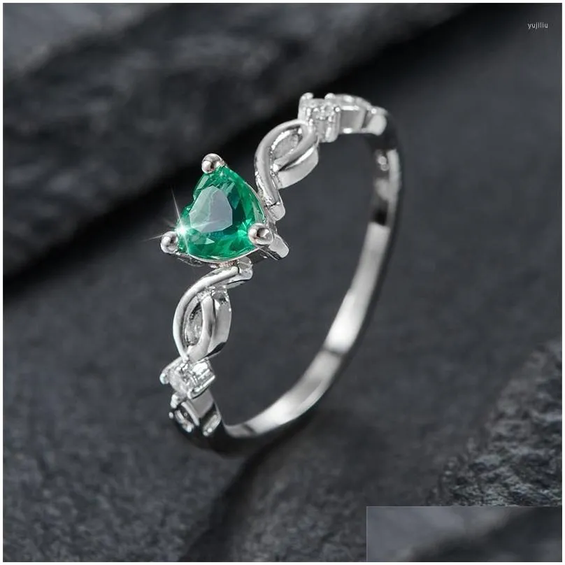 Wedding Rings Girls Small Green Blue Heart For Women Zircon Bands Silver Color Stacking Thin Ring Engagement Daily Party Jewelry