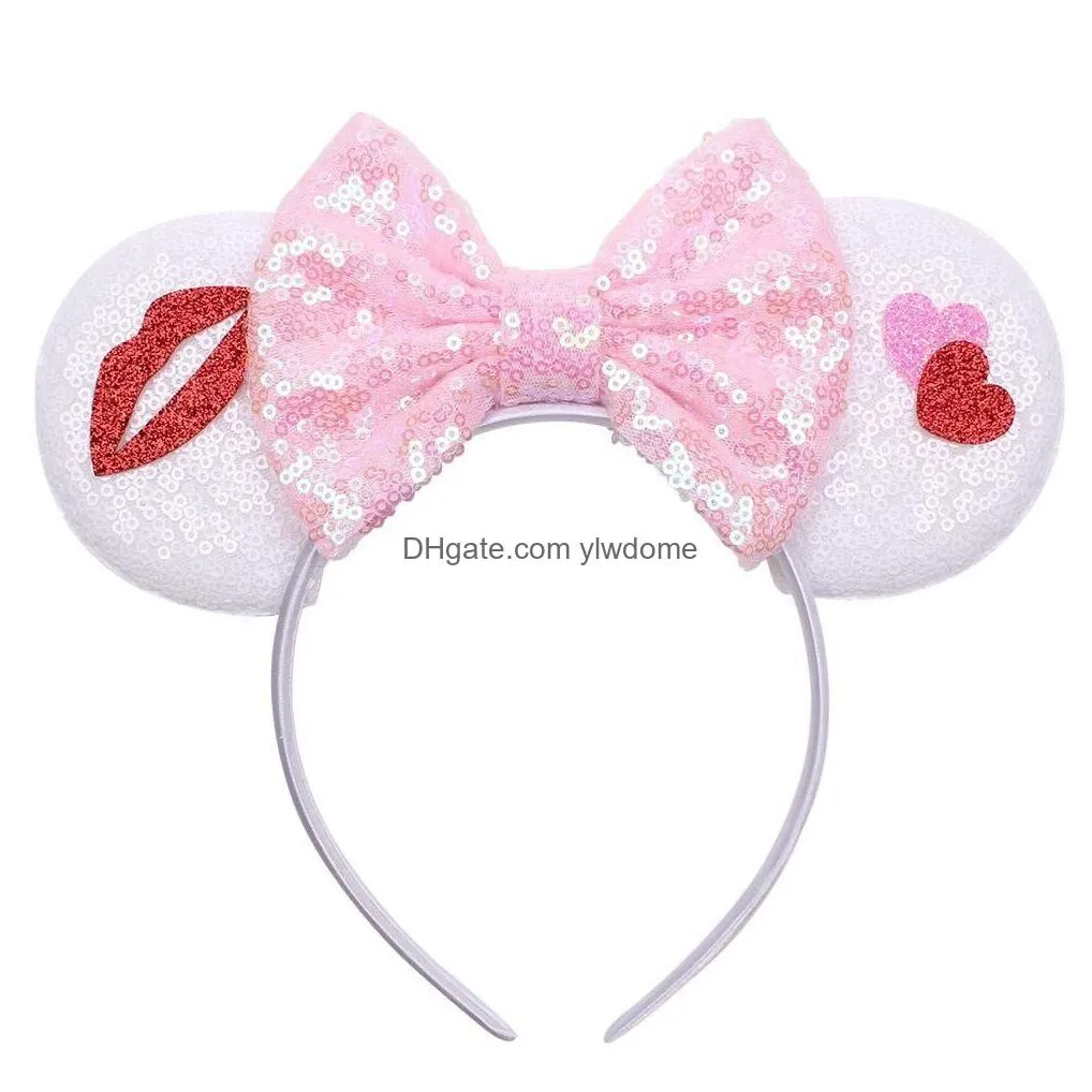 Hair Accessories New Style Valentines Day Decorations Sequins Big Bow Headband Adt Kids Mouse Ear Modeling Hoop Sticks Drop Delivery B Dhzpn
