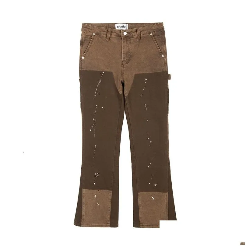 Men`S Jeans Mens Splash Ink Painted Washed Micro Elastic Denim Logging Pants Work Baggy Y2K Oversized Casual Cargo Trousers Drop Deli Dhrn4