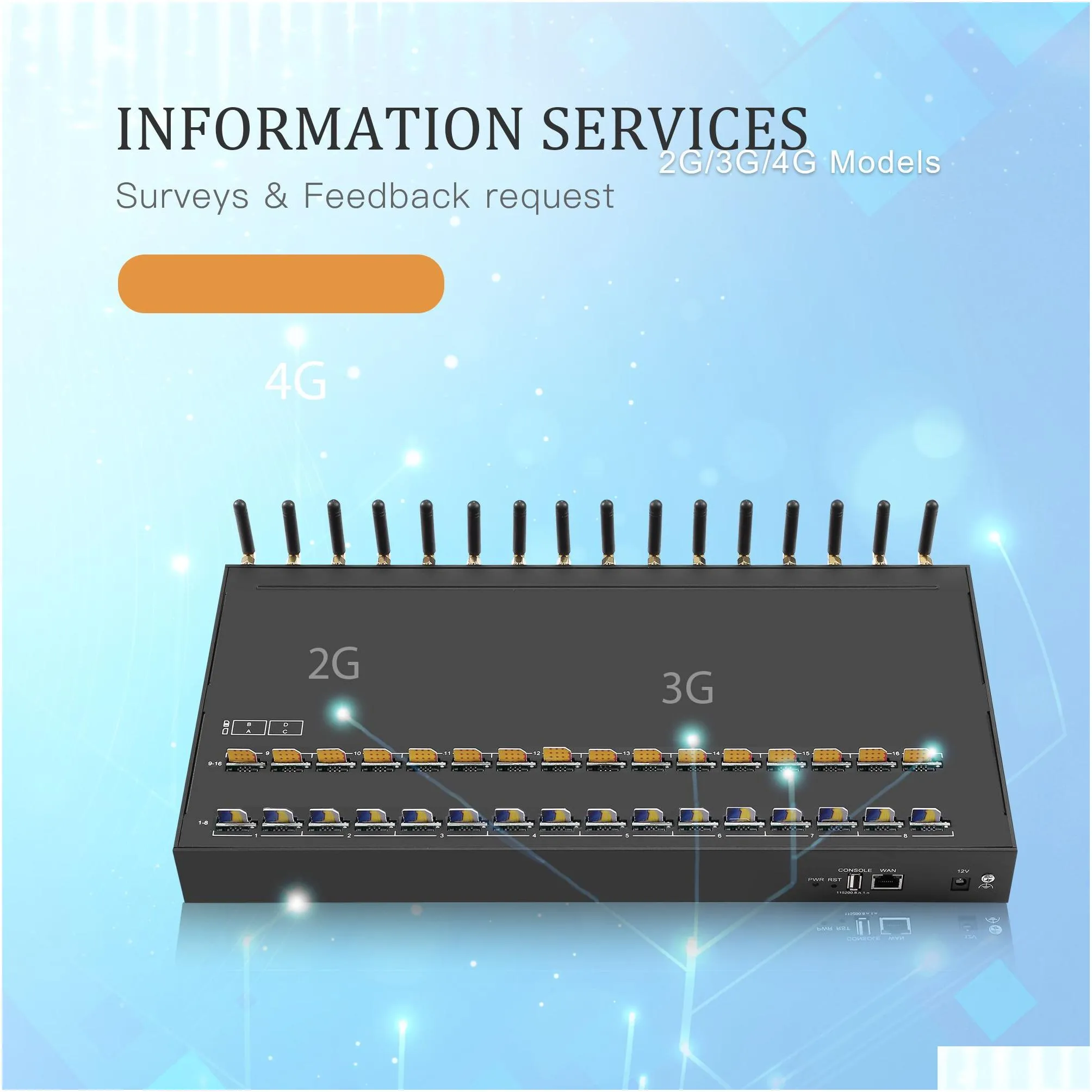 4G Lte 16 Antenna Channel 128 sims slots High Gain Signal Wireless Modem Support SMPP Http API Data Analysis And SMS Notification