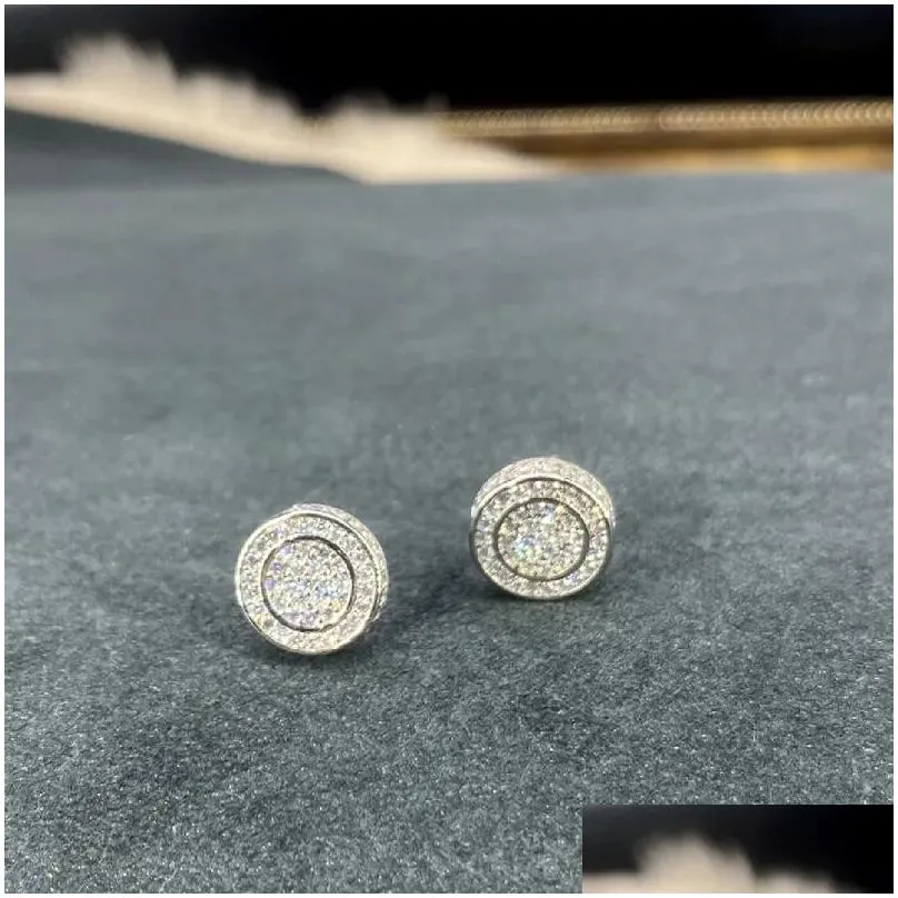 Stud Earrings Rock Hip Hop Accessories For Men Gold Luxury Punk Earring Woman Iced Out Circular Zircon Jewellery