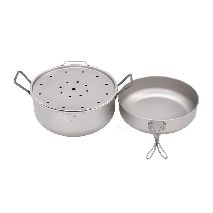 Camp Kitchen Keith Outdoor Titanium Steamer Pot Pan Set Travel Camping Picnic Basket Tableware For Fire Induction Cooker Mi60155569189