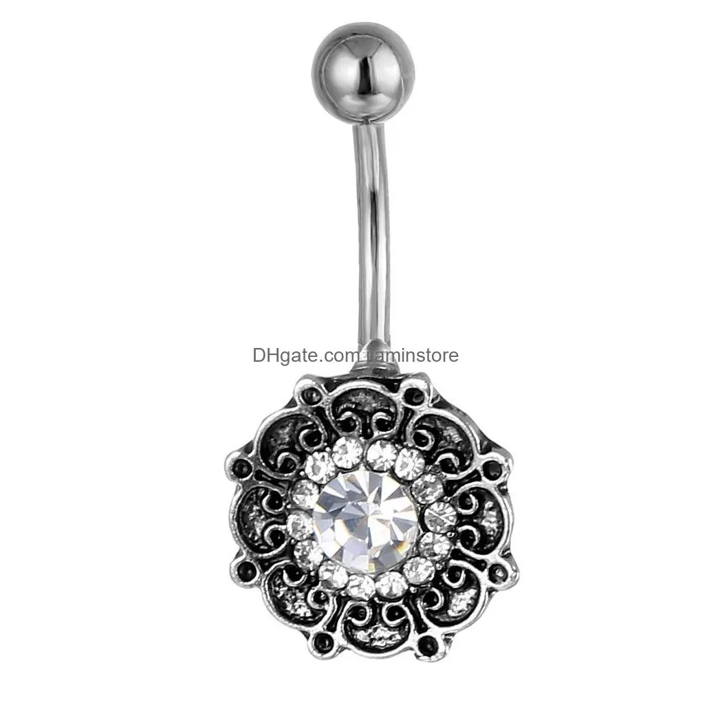 YYJFF D0697 Flower Belly Navel Button Ring Mix Colors 14GA 10MM Body Piercing Jewelry