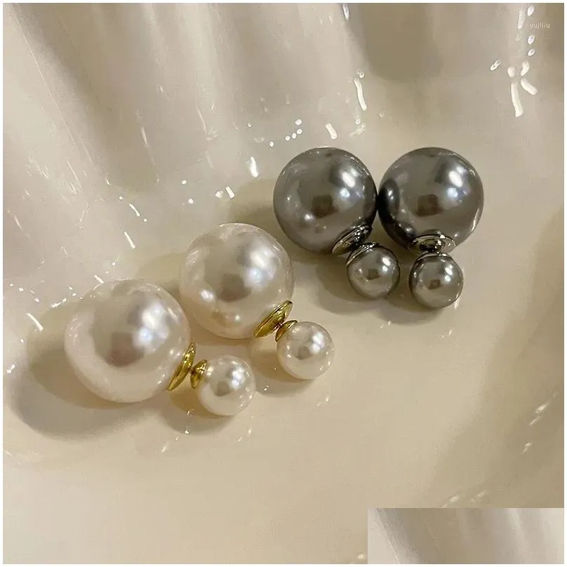 Stud Earrings Autumn Charm Design Double-sided Big Small Pearl Ball For Women Statement Elegant Ladies Party Banquet Jewelry