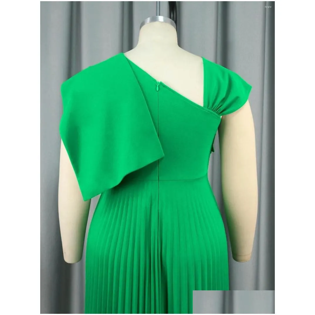 Plus Size Dresses 4XL Women Green A-Line Dress Bow Short Sleeve Pleated Elegant Fashion African Formal Evening Event Outfits Summer