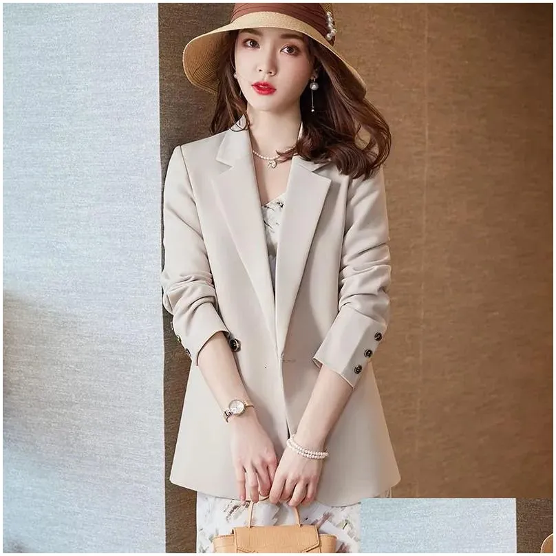 Women`S Suits & Blazers Womens Khaki Suit Coat Spring Autumn Fashion Korean Long Sleeve Woman Jacket Casual Office Ladies Blazer Tops Dhkpz