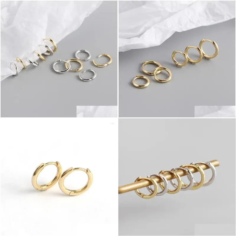 Stud Earrings Real 925 Sterling Silver 14K Gold Simple Hoop Piercing Elegant Jewelry For Woman Wholesale Items With