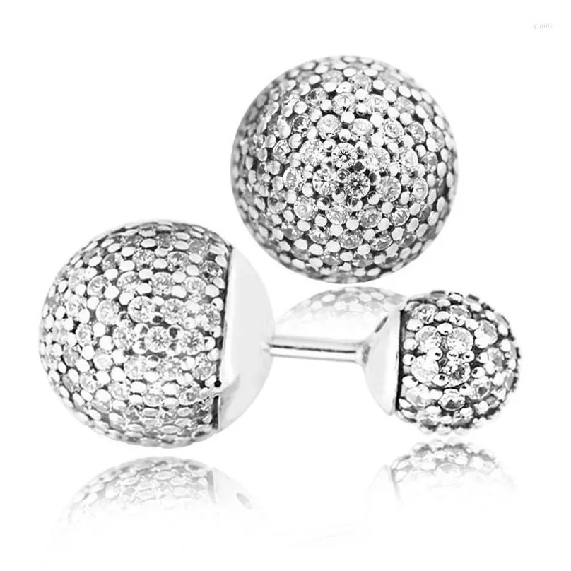 Stud Earrings Pave Drops Silver For Women Clear Crystals Gift Lover Sterling Jewelry Accessories 2023