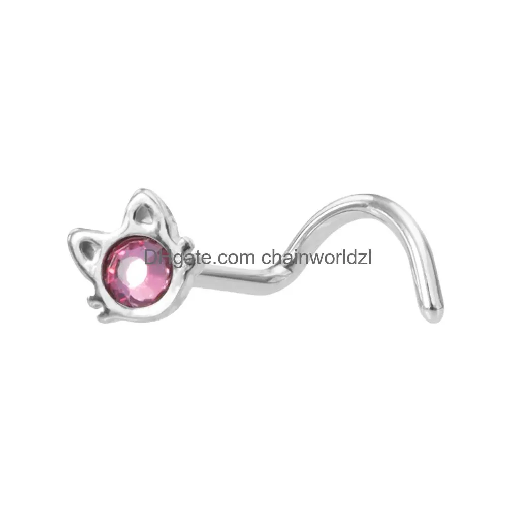 Nose Rings & Studs Bent Nosed Nail Zircon Water Diamond Leaf Flower Cat Hoop Body Piercing Women Fashion Accessories Drop Delivery Je Ot267