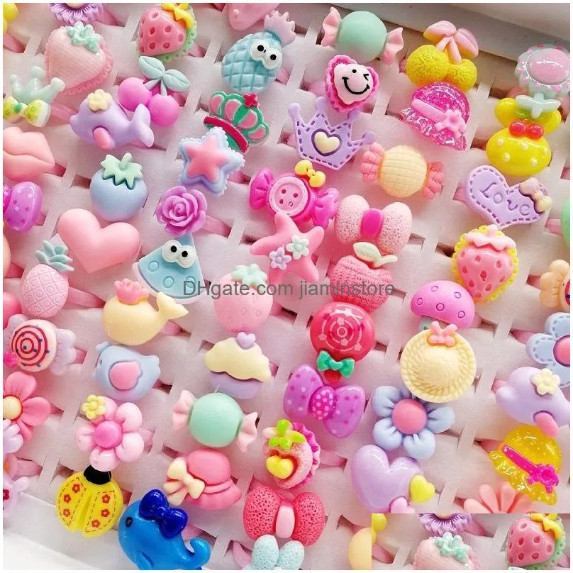 Fashion 200Pcs/Lots Mixed Plastic Children Ring resin Jewelry Kids gift Boys Girls Cartoon Animal Flowers Fruit baby Tangible benefits finger