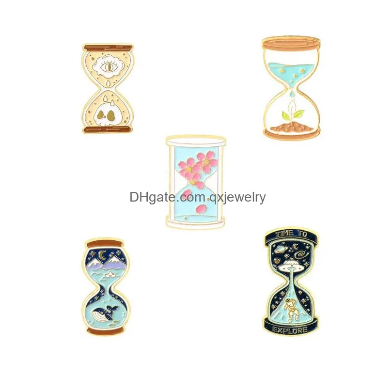Pins, Brooches Sand Glass Cute Enamel Pin For Women Fashion Dress Coat Shirt Demin Metal Funny Brooch Pins Badges Promotion Gift Drop Dh3Si
