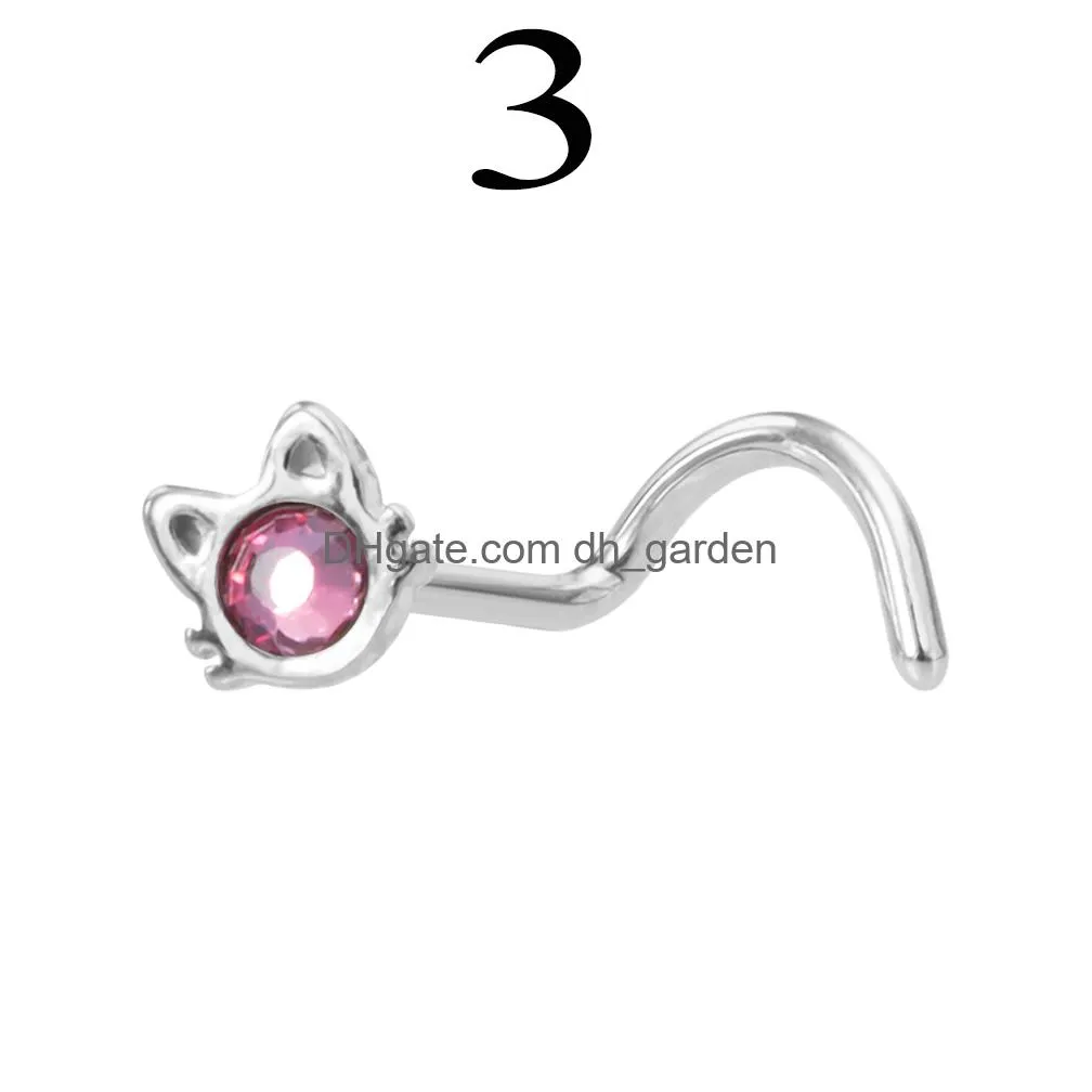 Nose Rings & Studs Bent Nosed Nail Zircon Water Diamond Leaf Flower Cat Hoop Body Piercing Women Fashion Accessories Drop De Dhgarden Dhxba