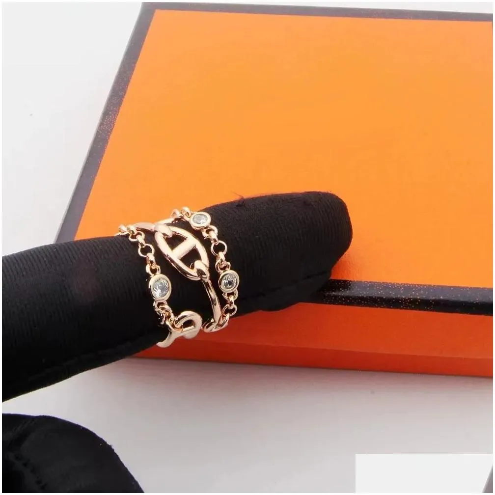 2024 New Pig Nose Chain Ring Luxury Diamond Ring Women`s 18k Gold Designer Rings