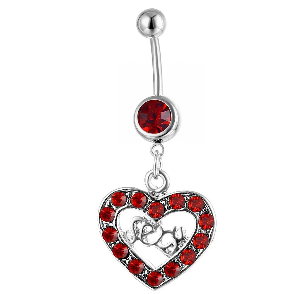 YYJFF D0890 Heart Belly Navel Button Ring Red Color