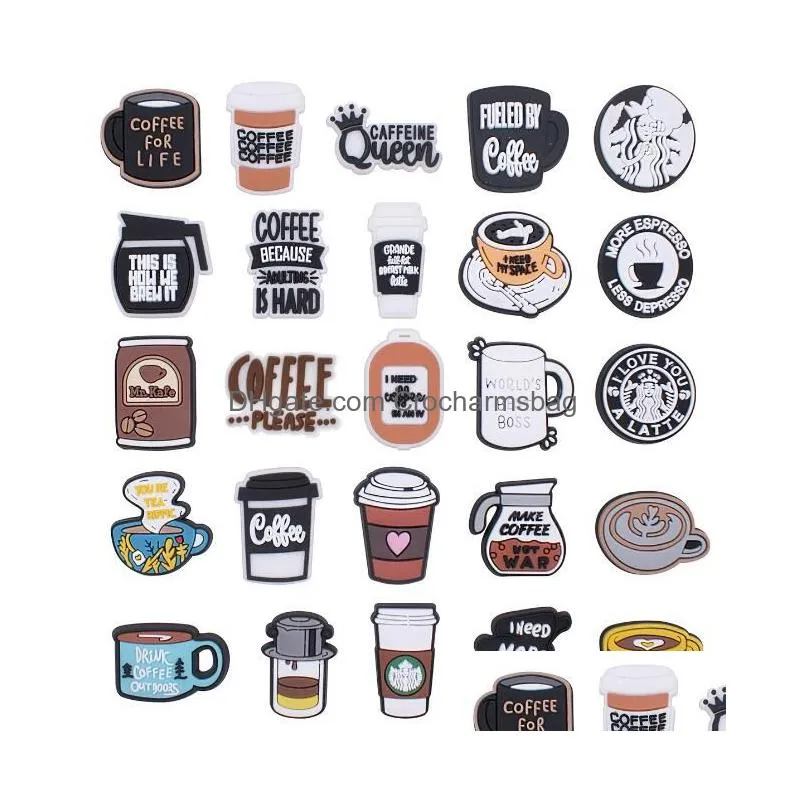 Shoe Parts & Accessories Pvc Sport Charms Accesssories Fashion Letter Flowers And Coffee Charm Buckle Diy Decoration Personality Drop Dhnr4