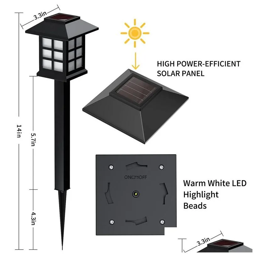 Solar Garden Lights Outdoor Energy Powered Led Lamp Lanter Waterproof Landscape Lighting Sunlight Pv Panel For Pathway Patio Yard Law Dhzk0